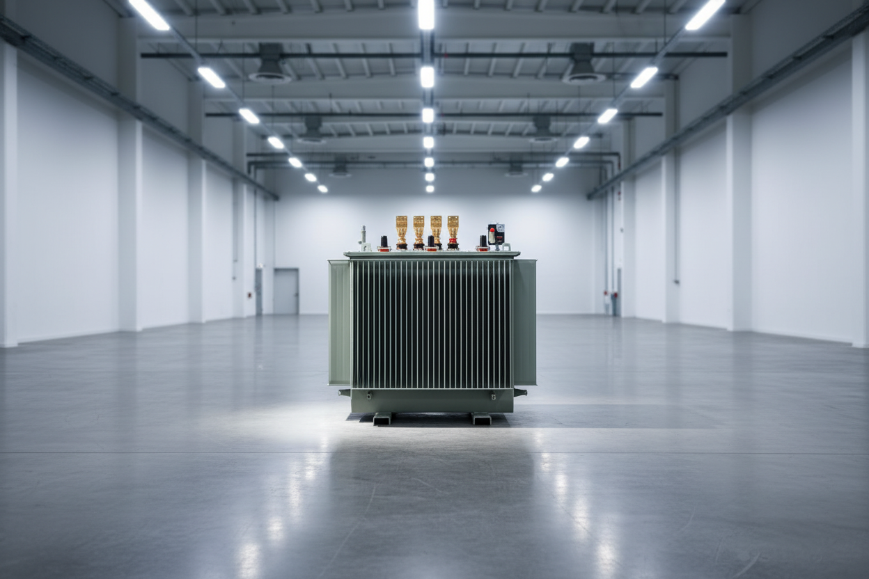 Öltransformator Frontalansicht in Produktionshalle